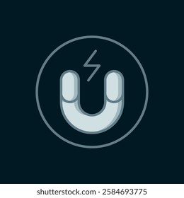 Line Magnet icon isolated on black background. Horseshoe magnet, magnetism, magnetize, attraction. Flat filled outline style with shadow. Vector