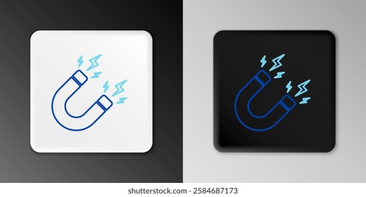 Line Magnet with lightning icon isolated on grey background. Horseshoe magnet, magnetism, magnetize, attraction sign. Colorful outline concept. Vector