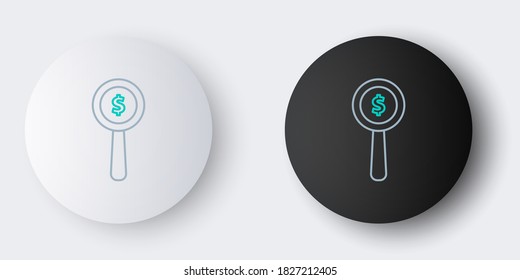 Line Magnifying glass and dollar symbol icon isolated on grey background. Find money. Looking for money. Colorful outline concept. Vector