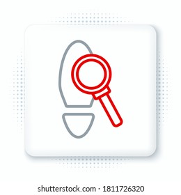 Line Magnifying glass with footsteps icon isolated on white background. Detective is investigating. To follow in the footsteps. Colorful outline concept. Vector