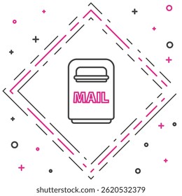 Line Mail box icon isolated on white background. Mailbox icon. Mail postbox on pole with flag. Colorful outline concept. Vector Illustration