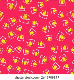 O Line Mail e o ícone de e-mail isolaram um padrão perfeito no plano de fundo vermelho. E-mail com símbolo de envelope. Sinal de mensagem de email.  Vetor