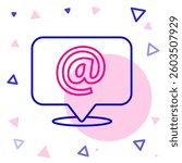 Line Mail and e-mail on speech bubble icon isolated on white background. Envelope symbol e-mail. Email message sign. Colorful outline concept. Vector Illustration
