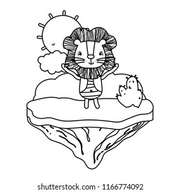 line male lion animal in the float island
