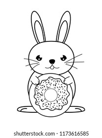 line male rabbit animal with sweet donut