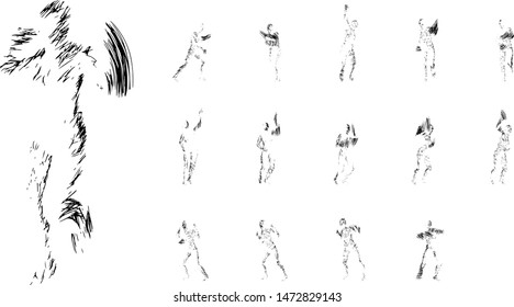 Line man - conceptual, creative abstract character from lines in various interesting poses 1 color