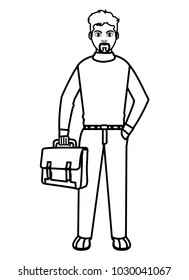 line man with elegant clothes style and suitcase