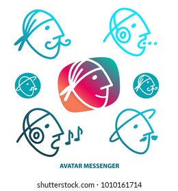 Line man face for avatar messenger. Sketch vector illustration. 