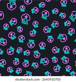Line Man graves funeral sorrow icon isolated seamless pattern on black background. The emotion of grief, sadness, sorrow, death.  Vector