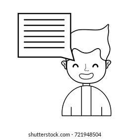 line man with hairstyle and chat bubble text