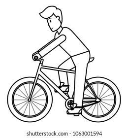 line man with hairstyle and clothes ride bicycle