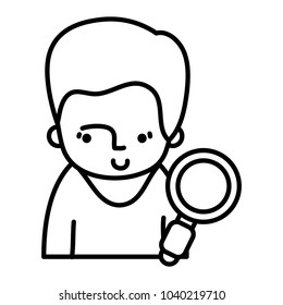 line man with hairstyle and magnifying glass object