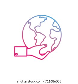 line man hand with global earth planet