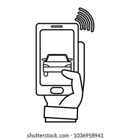 line man hand with smartphone and wifi connection