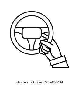 line man hand with steering wheel to drive