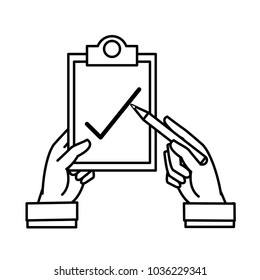 line man hands with pen and check list document