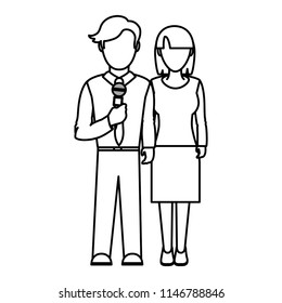 line man reporter concerence with elegant woman