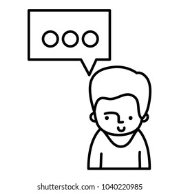 line man with t-shirt and chat bubble message