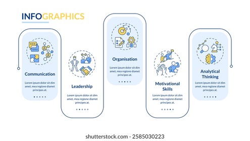 Line manager skills rectangle infographic vector. Professional leader talents. Corporate business. Data visualization with 5 steps. Editable rectangular options chart