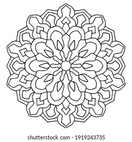 line mandalas arabesque art, simple easy and basic round leaves floral art for beginners, adults and seniors. Mandalas coloring page doodle mandalas flower on white background.