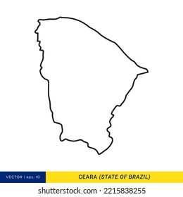 Mapa de línea de la plantilla de diseño de la ilustración del vector del estado de Brasil de Ceara. Trazo editable.