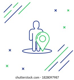 Line Map marker with a silhouette of a person icon isolated on white background. GPS location symbol. Colorful outline concept. Vector