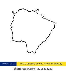 Line map of Mato Grosso Do Sul - State of Brazil Vector Illustration Design Template. Editable stroke.