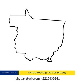 Mapa de línea de Mato Grosso - Plantilla de diseño de la ilustración del vector del estado de Brasil. Trazo editable.