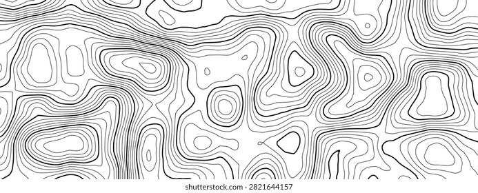 Line map mountain and contour topography texture with topographic vector pattern. Background ocean cartography and relief trail abstract with terrain topo wood. Land sea graphic and compass.