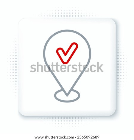 Line Map pin with check mark icon isolated on white background. Navigation, pointer, location, map, gps, direction, place, compass, search concept. Colorful outline concept. Vector