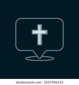 Line Map pin church building icon isolated on black background. Christian Church. Religion of church. Flat filled outline style with shadow. Vector