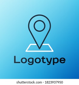 Line Map pin icon isolated on blue background. Navigation, pointer, location, map, gps, direction, place, compass, search concept. Colorful outline concept. Vector Illustration