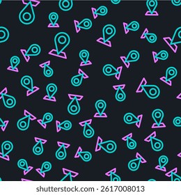 Line Map pin icon isolated seamless pattern on black background. Navigation, pointer, location, map, gps, direction, place, compass, search concept.  Vector Illustration - Powered by Shutterstock - Get 15% off with code: PIKWIZARD15