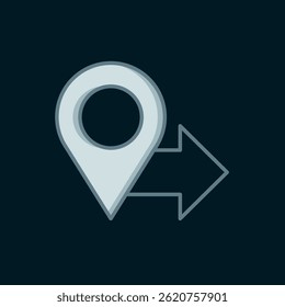 Line Map pin icon isolated on black background. Navigation, pointer, location, map, gps, direction, place, compass, search concept. Flat filled outline style with shadow. Vector