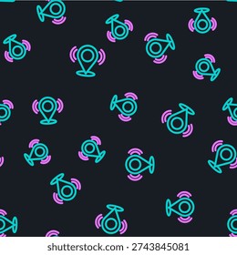 Line Map pin icon isolated seamless pattern on black background. Navigation, pointer, location, map, gps, direction, search concept.  Vector