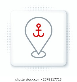 Line Map pointer with anchor icon isolated on white background. Colorful outline concept. Vector