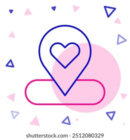 Line Map pointer with heart icon isolated on white background. Valentines day. Love location. Romantic map pin. Colorful outline concept. Vector