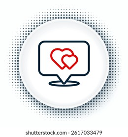 Line Map pointer with heart icon isolated on white background. Valentines day. Love location. Romantic map pin. Colorful outline concept. Vector
