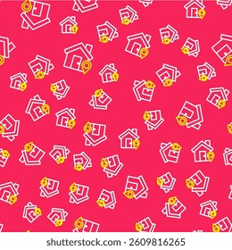 Line Map pointer with house icon isolated seamless pattern on red background. Home location marker symbol.  Vector - Powered by Shutterstock - Get 15% off with code: PIKWIZARD15