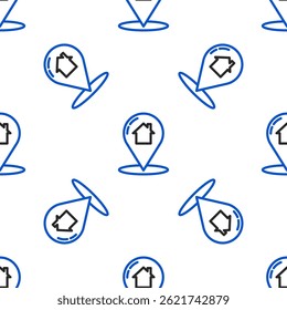 Line Map pointer with house icon isolated seamless pattern on white background. Home location marker symbol. Colorful outline concept. Vector