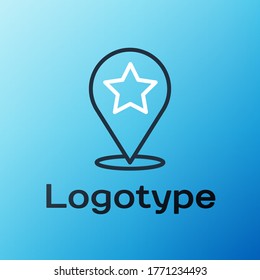 Line Map pointer with star icon isolated on blue background. Star favorite pin map icon. Map markers. Colorful outline concept. Vector Illustration
