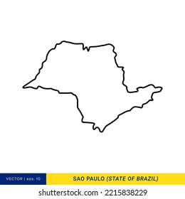 Line map of Sao Paulo - State of Brazil Vector Illustration Design Template. Editable stroke.