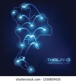 Line map thailand landmark connection on dark background. Business travel and tourism in Thailand. Vector illustration in flat design.