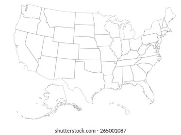 line map of united states of america with border