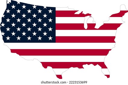 line map of United States with flag- country vector illustration icon template editable no stroke