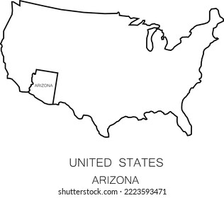 line map of United States state arizona - vector illustration icon template editable stroke