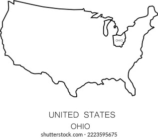 mapa de línea de la plantilla de icono de ilustración de vector de ohio de estado de los Estados Unidos trazo editable