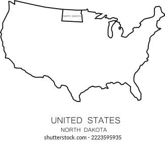 mapa de línea del icono de ilustración del vector de dakota norte del estado de los Estados Unidos trazo editable