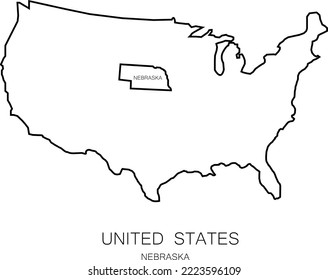 line map of United States state nebraska vector illustration icon template editable stroke