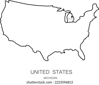 line map of United States state michigan vector illustration icon template editable stroke